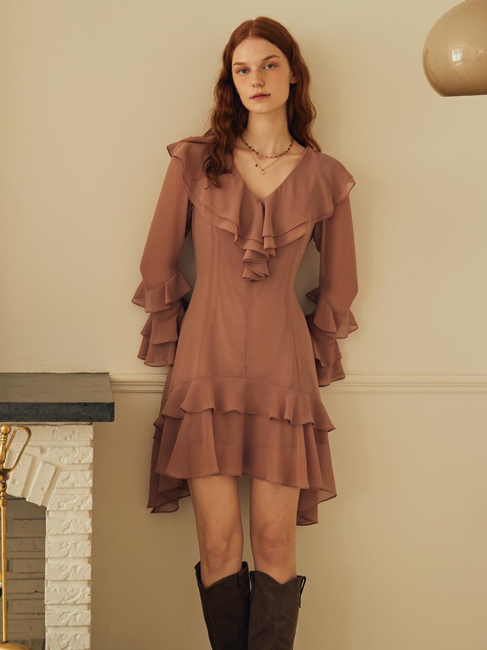 ouel CAPE RUFFLE MINI DRESS_PALE PINK