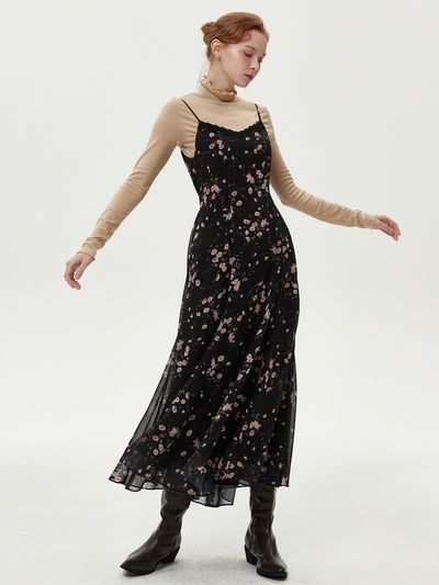 ouel Flower Lace Slip Dress (Black)