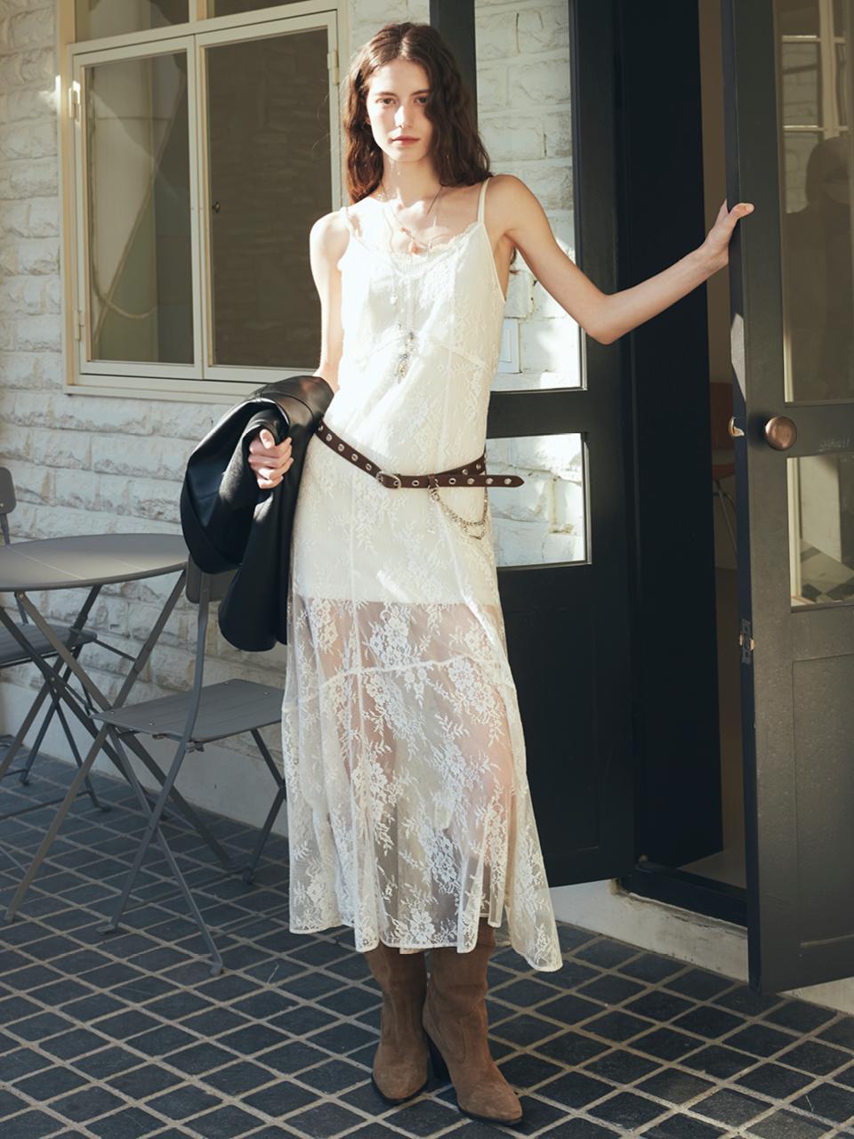 ouel FLOWER LACE SLIP LONG DRESS [IVORY]