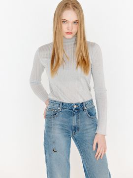 ouel Metallic Span Turtleneck_Silver