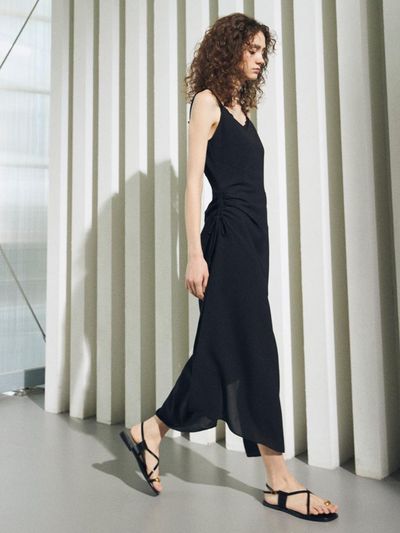 ouel Oblique Line Chiffon Slip Dress_Black