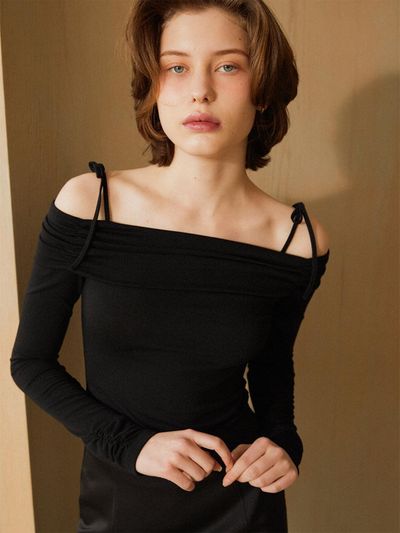 ouel OFF-SHOULDER JERSEY TOP_BLACK