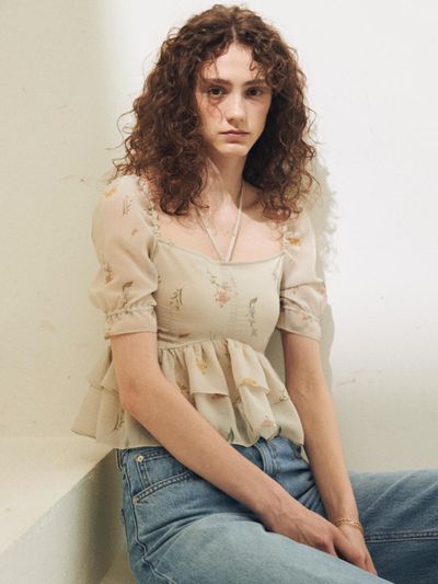 ouel Off Shoulder Puff Blouse_Sand Beige