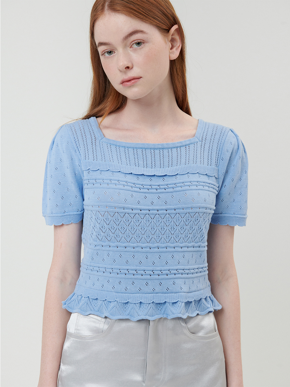 ouel Square Neck Half Sleeve Sweater_Sky Blue