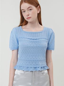ouel Square Neck Half Sleeve Sweater_Sky Blue