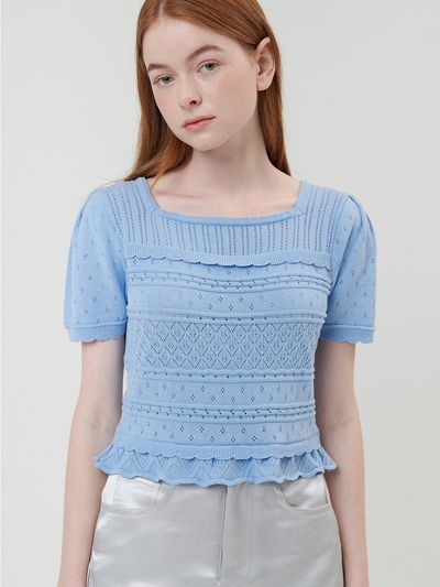 ouel Square Neck Half Sleeve Sweater_Sky Blue