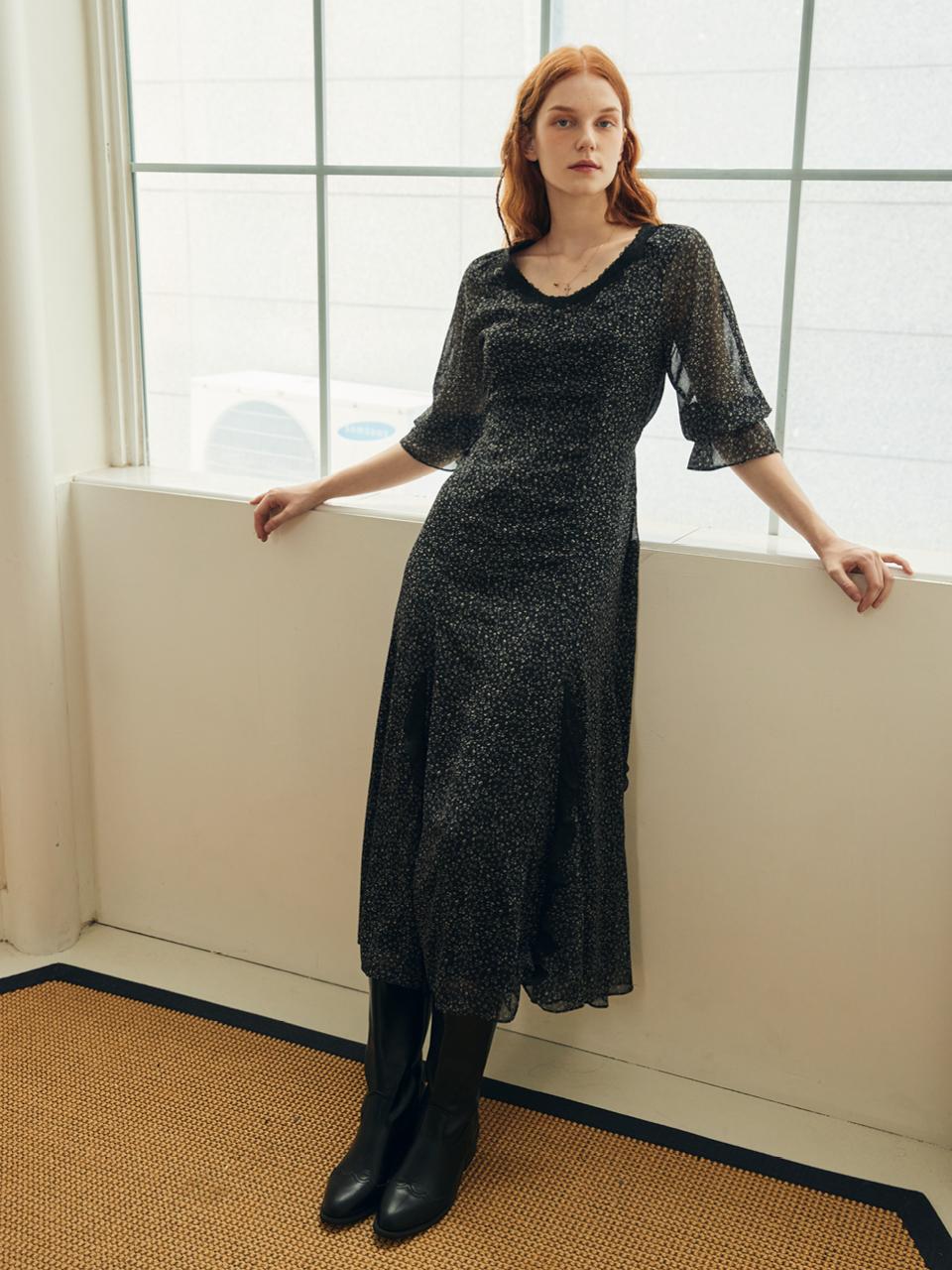 ouel TAIL RUFFLE OUEL LINE DRESS_BLACK