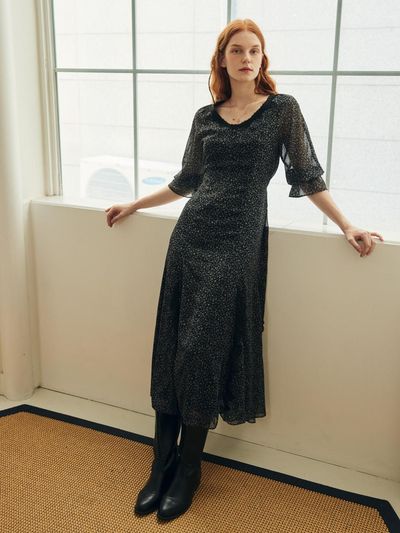 ouel TAIL RUFFLE OUEL LINE DRESS_BLACK