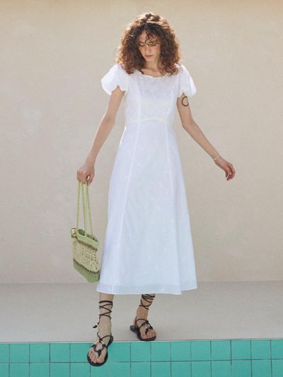 ouel Wide Round Neck Long Dress_White