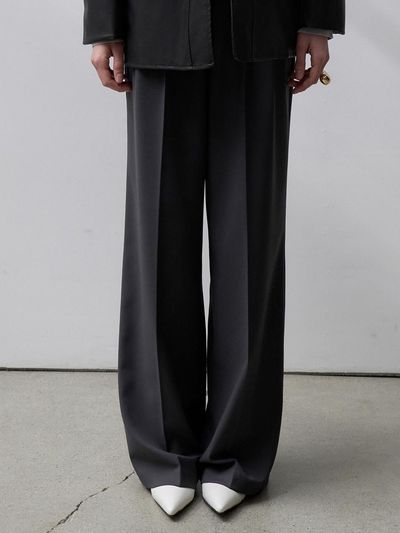 ouie Classic Pin Tuck Wide Slacks - Charcoal OU1307