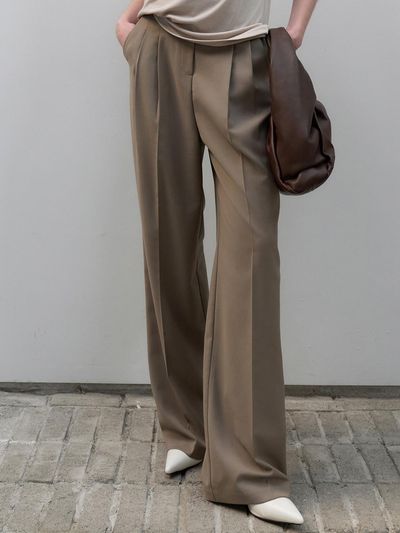 ouie Classic Pin Tuck Wide Slacks - Deep Beige OU1308