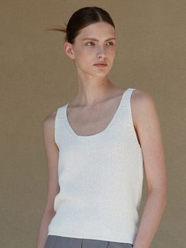 ouie Cotton Square Neck Sleeveless Knit Top _White