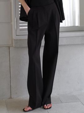 ouie Natural Wrinkled Pin-tuck Trousers (OU1631) [Black]