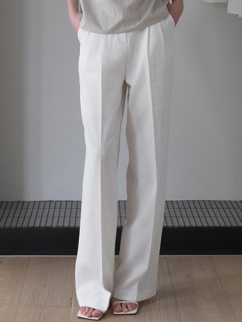 ouie Natural Wrinkled Pin-tuck Trousers [White] (OU1630)