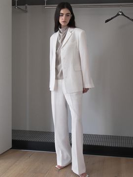 ouie Natural Wrinkled Standard-Fit Spring Blazer + Natural Wrinkled Pin-tuck Slacks Set [WHITE] (OU1671)