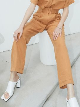 ouie OU679 Pure Linen Turn up Slacks_Orange