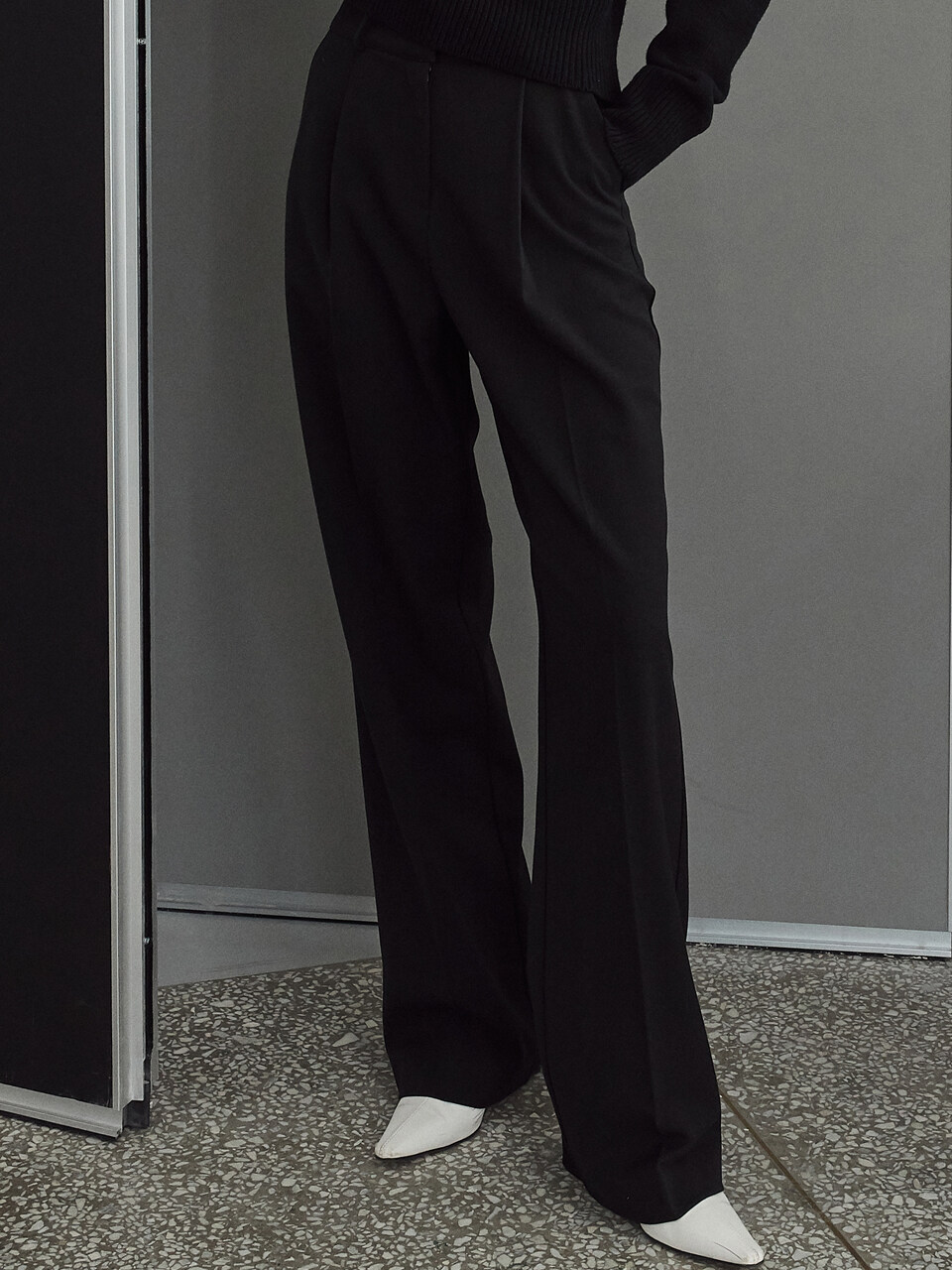 ouie (OU775) Maxi Wide Slacks_Black
