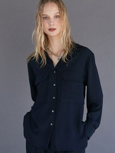 ouie Pocket Loose Blouse_Deep Navy