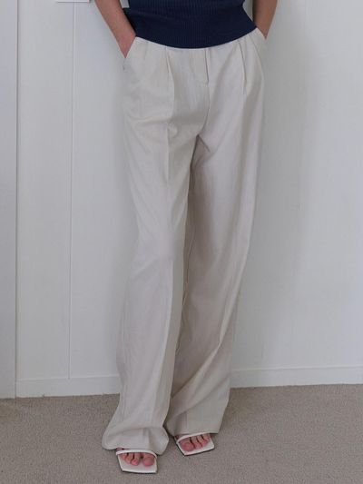 ouie Rayon Summer Pin Tuck Slacks_Greyish Beige