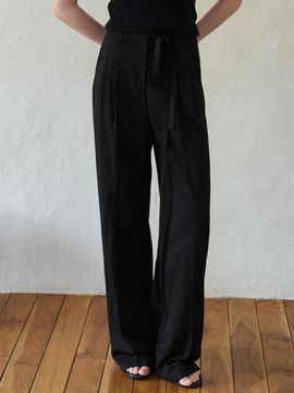 ouie Summer Cool Belted Wide Slacks Trousers [Black] (OU1675)