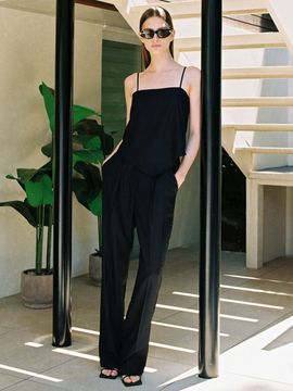ouie Tie Detail Scarf Top and Cool Pocket Pants _Black