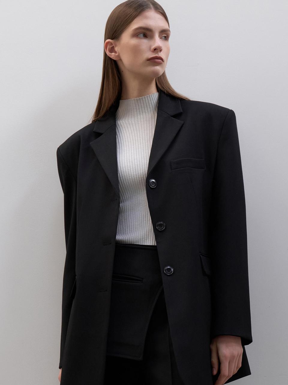 ouie Twill Three-Button Slim Jacket - Black OU1311