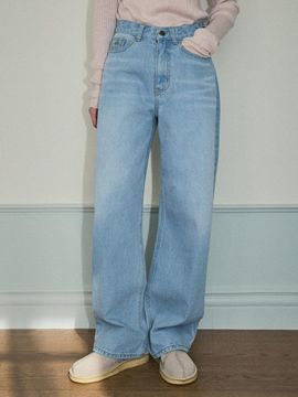 OUR NOSTALGIA Basic Semi Wide Cotton Denim Pants [Light Blue] (OC25-PT01)