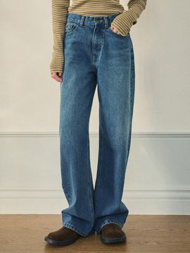 OUR NOSTALGIA Basic Semi Wide Denim Pants [Deep Blue] (OC25-PT01)