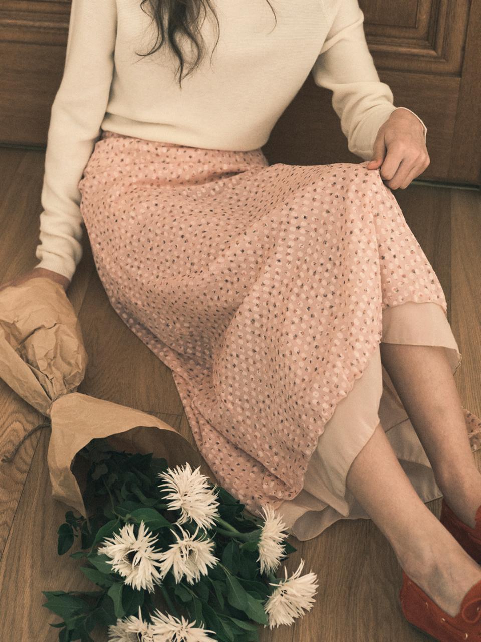 OUR NOSTALGIA Bloom Flower Long Skirt [Orange] (O25-SK01)
