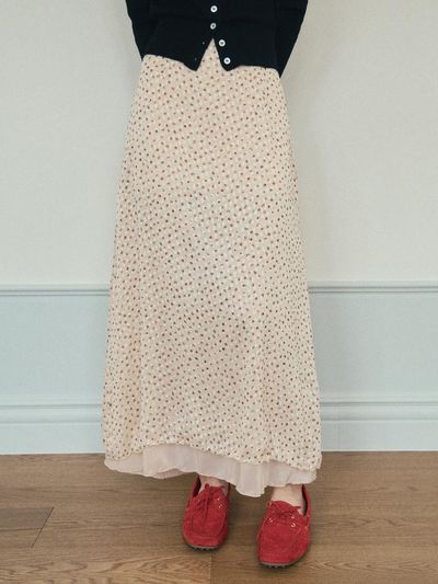 OUR NOSTALGIA Bloom Flower Long Skirt [Red Flower] (O25-SK01)