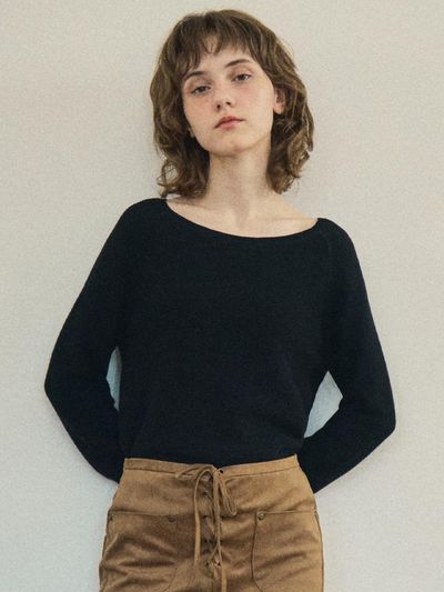 OUR NOSTALGIA Boatneck Raglan Knit Sweater [Black] (OC25-KN04)