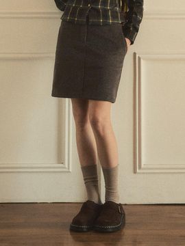 OUR NOSTALGIA classic stripe midi skirt_Brown