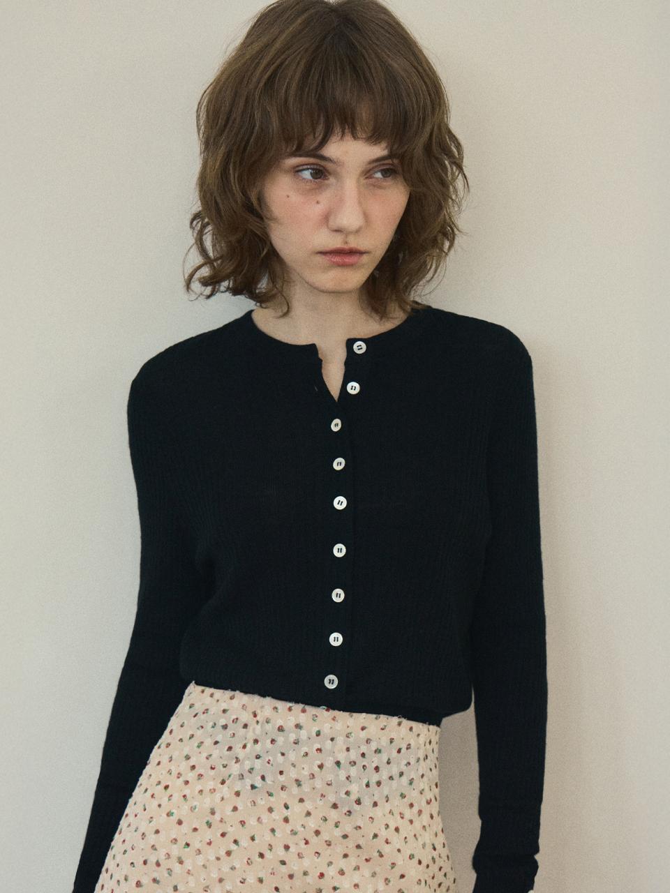 OUR NOSTALGIA Cuffs Wool Button Cardigan [Black] (OC25-KN03)