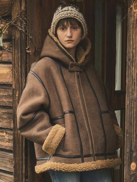 OUR NOSTALGIA Doubleface Shearling jumper_Brown