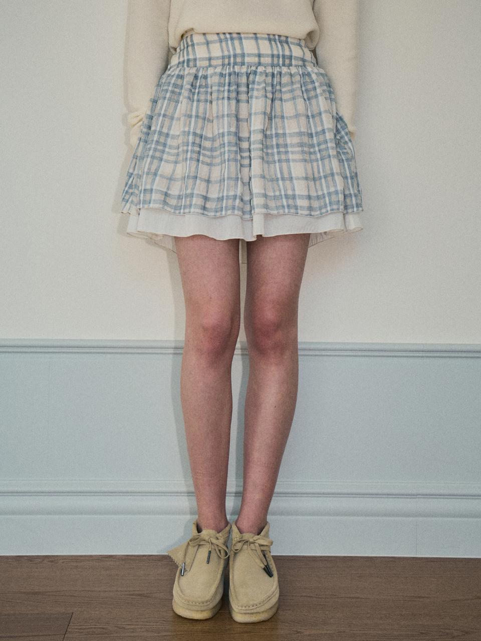 OUR NOSTALGIA Fog Check Mini Skirt [Light Beige] (O25-SK02)