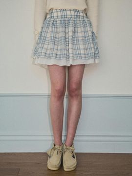 OUR NOSTALGIA Fog Check Mini Skirt [Light Beige] (O25-SK02)
