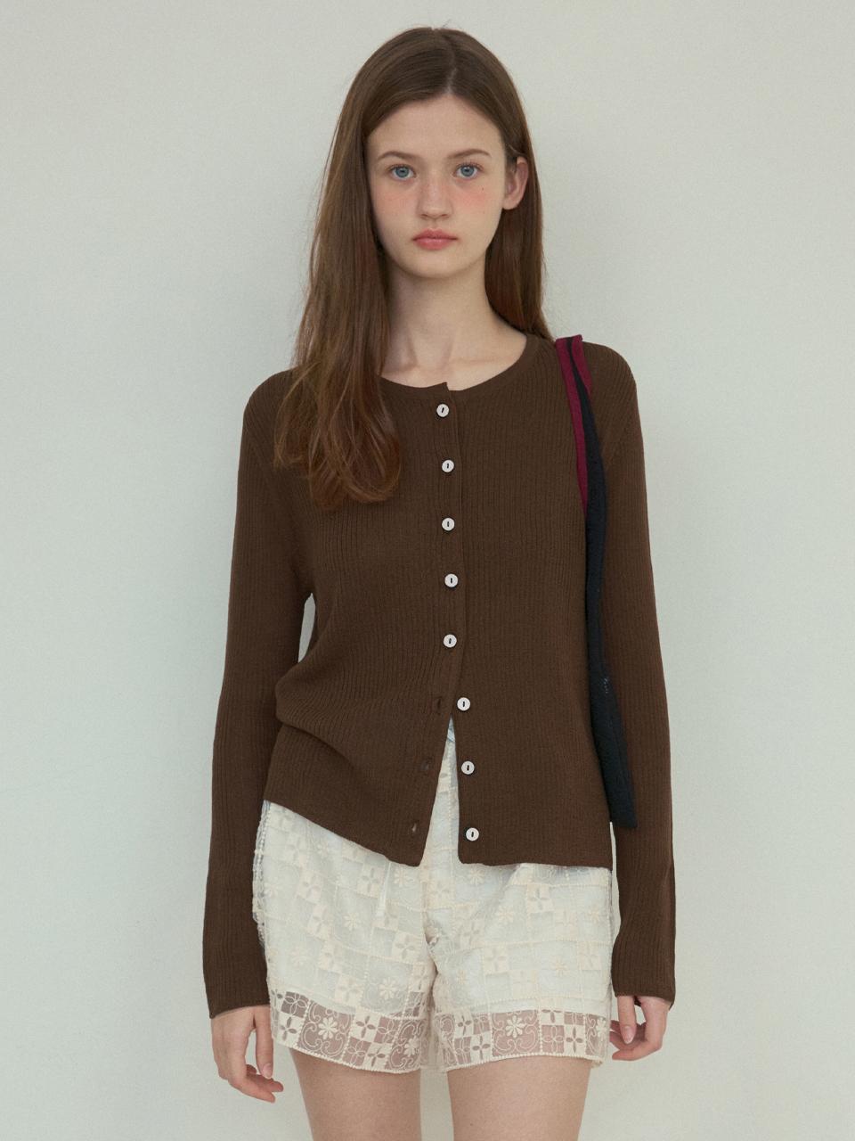 OUR NOSTALGIA Lush basic knit setup cardigan [Brown] (OC25-KN09)