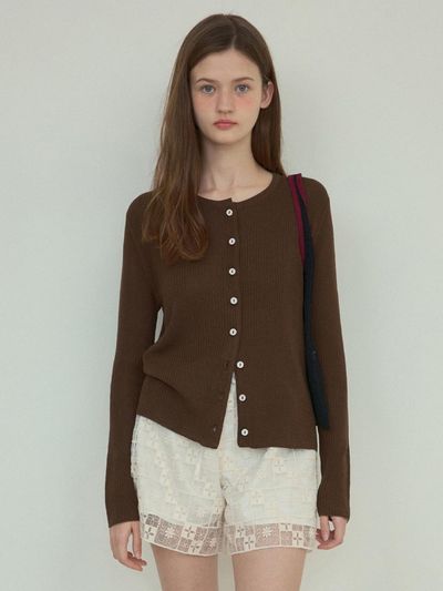 OUR NOSTALGIA Lush basic knit setup cardigan [Brown] (OC25-KN09)