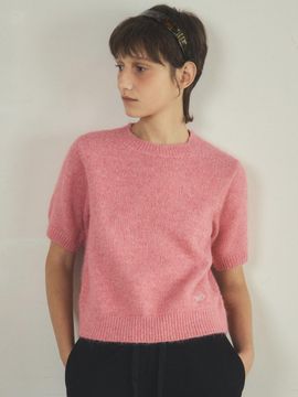 OUR NOSTALGIA mixed Yarn round hairy half sleeve knitwear_Pink