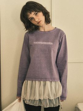 OUR NOSTALGIA Pigment Logo Sleeve T-shirt [Purple] (O25-TP06)