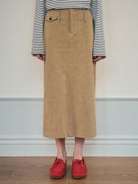OUR NOSTALGIA Pocket Herringbone Midi Skirt [Camel] (O25-SK03)