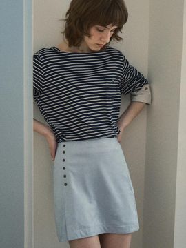 OUR NOSTALGIA Suede Rivet Skirt [Ash blue] (OC25-SK03)