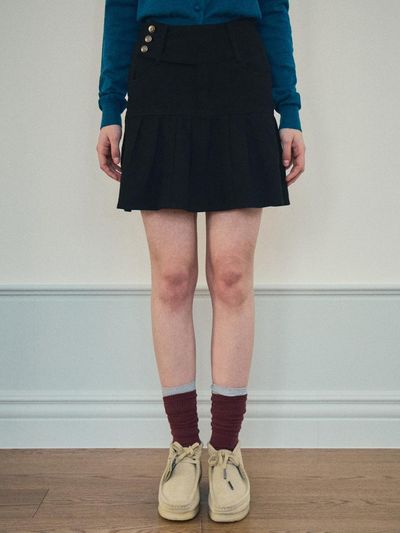 OUR NOSTALGIA Twill Cotton Pintuck Mini Skirt [Black] (OC25-SK01)