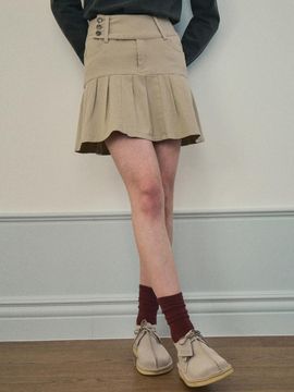 OUR NOSTALGIA Twill Cotton Pintuck Skirt [Beige] (OC25-SK01)