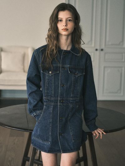 OUR NOSTALGIA Two-way Denim Half Midi Blazer [Deep Blue] (OC25-OT01)