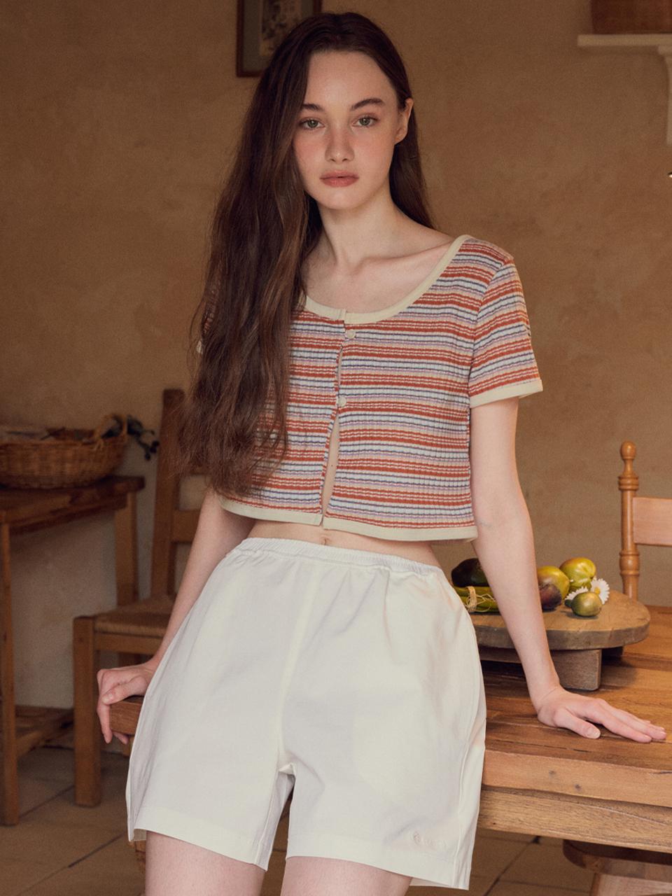 OUR NOSTALGIA Vintage stripe half cardigan [Papaya ] (O25-CD01)