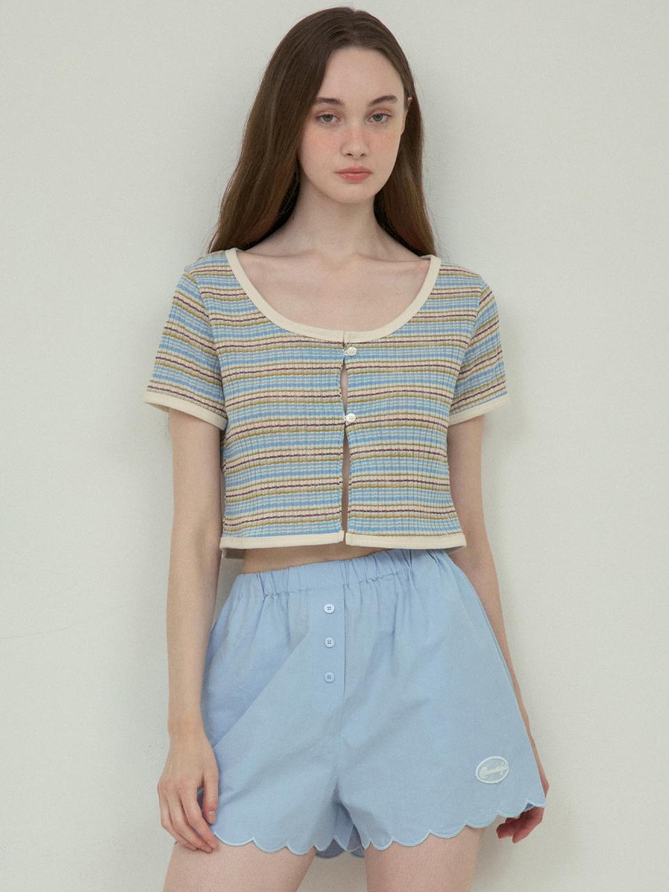 OUR NOSTALGIA Vintage stripe half cardigan [Sky blue] (O25-CD01)
