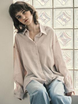 OUR NOSTALGIA Vintage Stripe Shirt [Pink&Green] (O25-SH01)