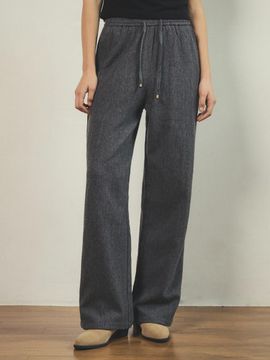 OUR NOSTALGIA wool stripe cutting trouser_Charcoal