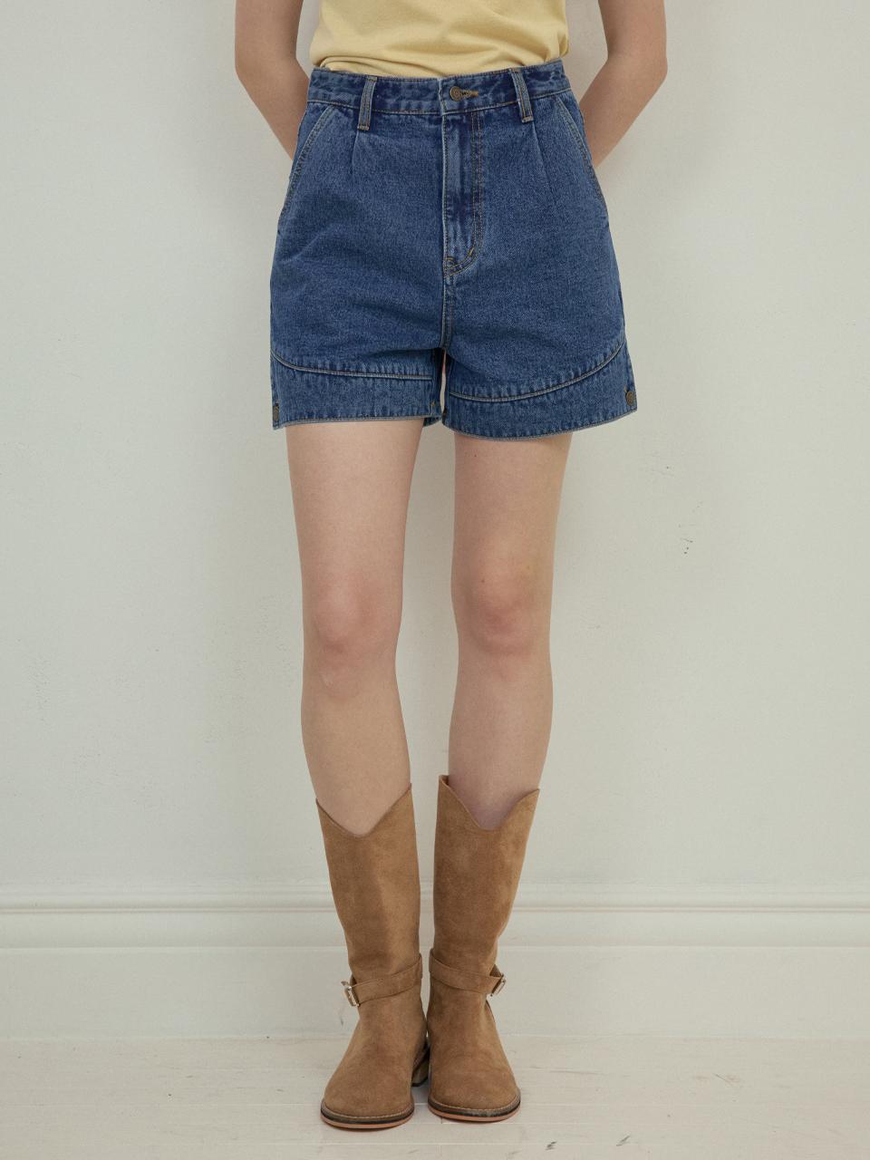 OUR NOSTALGIA Work Denim Shorts [Deep blue] (O25-PT05)